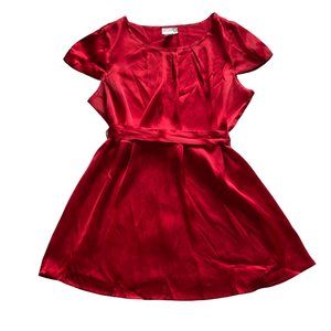 Motherhood Maternity Red Cap Sleeve Shirt Bow Tie Keyhole Crewneck Size S Satin